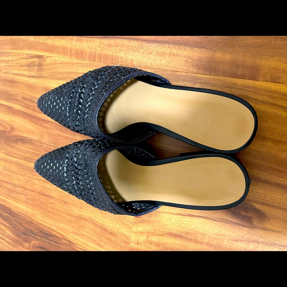 Franco Sarto Black Woven Mule Pointed Leather Shoe